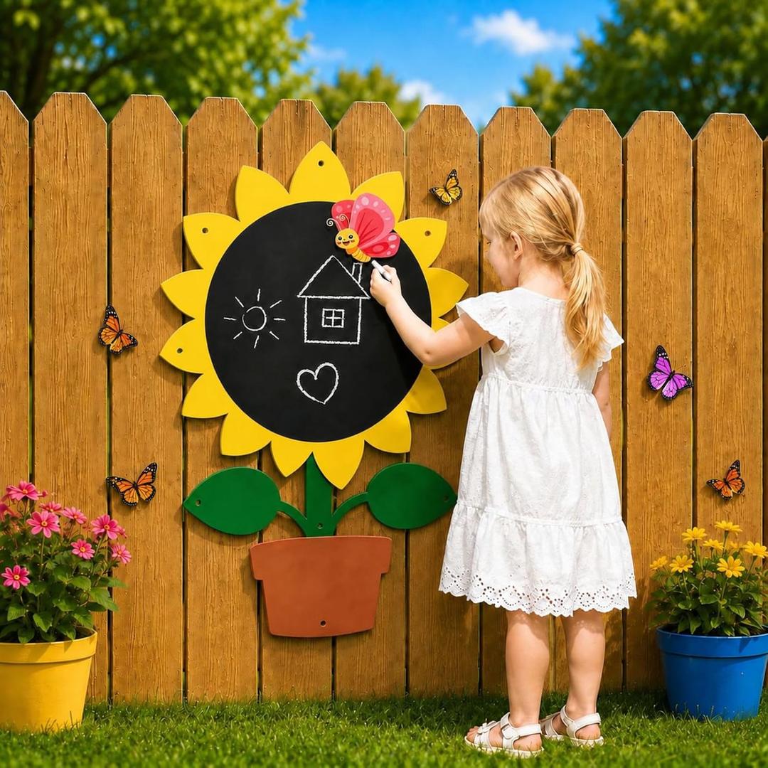 MotiMind 1 Pcs Sunflower Giant Outdoor Chalkboard for Kids, Yellow