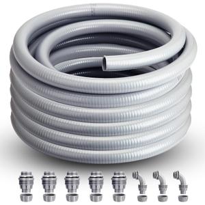 Liquid Tight Conduit 3/4inch 25FT,Flexible Non-Metallic Liquid Tight Flex Electrical Conduit and Connector Kit with 5 Straight and 3 90-Degree Conduit Connector Fittings (3/4inch 25FT)