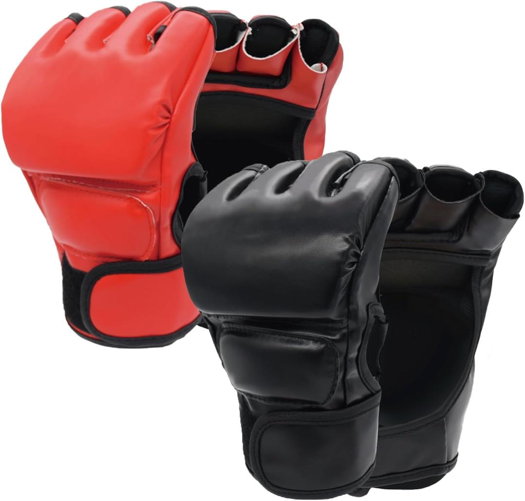 2 Pairs Boxing Gloves Kickboxing Gloves for Men Women Beginner Professional Shockproof Leather Sparring Training Gloves Set MMA Gloves (BlackRed)