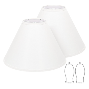White Lamp Shades Set of 2, Empire Large Lamp Shades for Table Lamps Floor Lamps, 6" Top x 16" Bottom x 10.8" High, Natural Linen Lampshades Replacement, Spider, Harp Holders Included, Easy Assembly