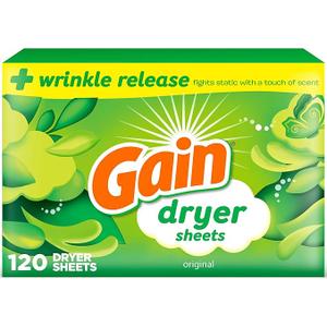 Gain dryer sheets Plus Wrinkle Release, Original Scent, 120 Count, Fights static with a touch of scent, laundry sheets