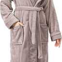 NY Threads Premium Women's Robe Plush Soft Long Bathrobe Warm Fleece Shawl Collar Spa Robe (Large (Pack of 1), Taupe)