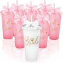 8 Pcs Bridesmaid Cups with Lids and StrawsWedding Tumbler Bridesmaid Gifts, Bride Cup Bachelorette Party Accessories, Plastic Travel Mug for Bridal Party Gifts Bachelorette Party Favors(Pink White)