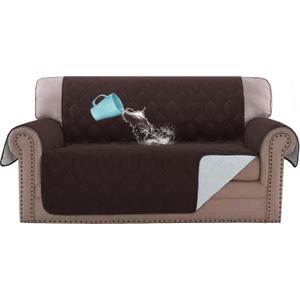 H.VERSAILTEX Loveseat Covers for 2 Cushion Couch Sofa Cover for Dogs 100% Waterproof Furniture Protector Cover with Elastic Straps for Pet Cat(Loveseat, Brown)