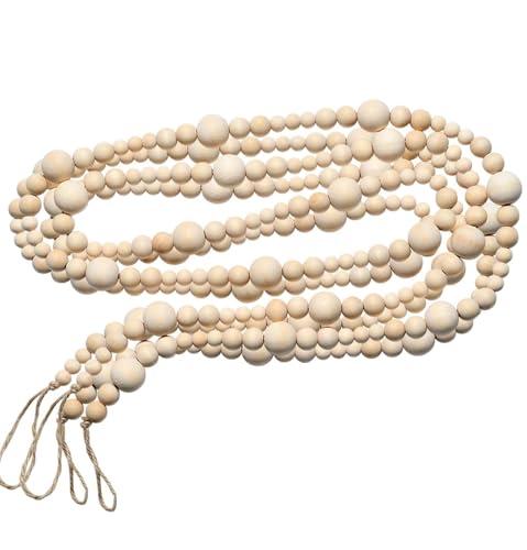 Christmas Wood Bead Garland, Creative Wooden Garland for Valentine's Day Decor, Farmhouse Wall Home Rustic Country Natural Holiday Decoration Hanging Prayer Beads