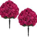 BLOSMON Faux Geraniums for Outdoor Planters, Set of 2, with Stake, Hot Pink | 29 x 19.7 Inches, Large, Topiary Trees Artificial, Fake Silk Flower Bushes for Front Porch, Outside Garden, Entryway Decor