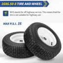 GICOOL 16x6.50-8 Riding Lawn Mower Rubber Tire and Wheel, 2 Pcs Replacement 16x6.5-8nhs Garden Tractor Lawnmower Tyre, Bearing Bore 3/4" & 5/8", 3"-4.5" Centered Hub