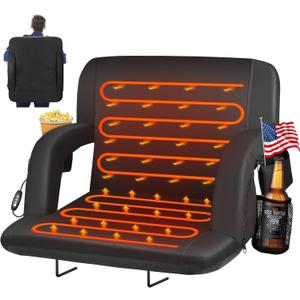 HOPERAN Heated Stadium Seats for Bleachers with Back Support and Wide Cushion, Extra Portable Bleacher Seat Foldable Stadium Chair, USB 3 Levels of Heat, 5 Pockets for Outdoor Camping Games Sports (21", 1pc Black)