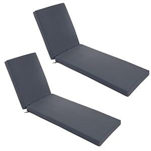 Summsun Chaise Lounge Cushions Outdoor Set of 2 - Waterproof and Fade Resistant Sun Lounger Replacement Cushions - Patio Lounger Pads with Removable Cover for Pool, Deck, 72 x 21 x 3 Inch, Dark Grey