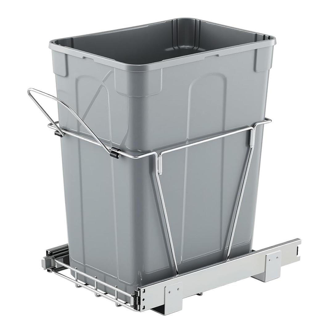 VEVOR Pullout Trash Can for Kitchen Cabinets, 35 QT Garbage Waste Recycling Bin, Under Mount Waste Container, with Heavy Duty Metal Full Extension Sliding System and Handle, for Sink, Under Counter, Grey 