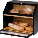 HOMEKOKO Double Layer Large Bread Box for Kitchen Counter, Wooden Large Capacity Bread Storage Bin (Black)