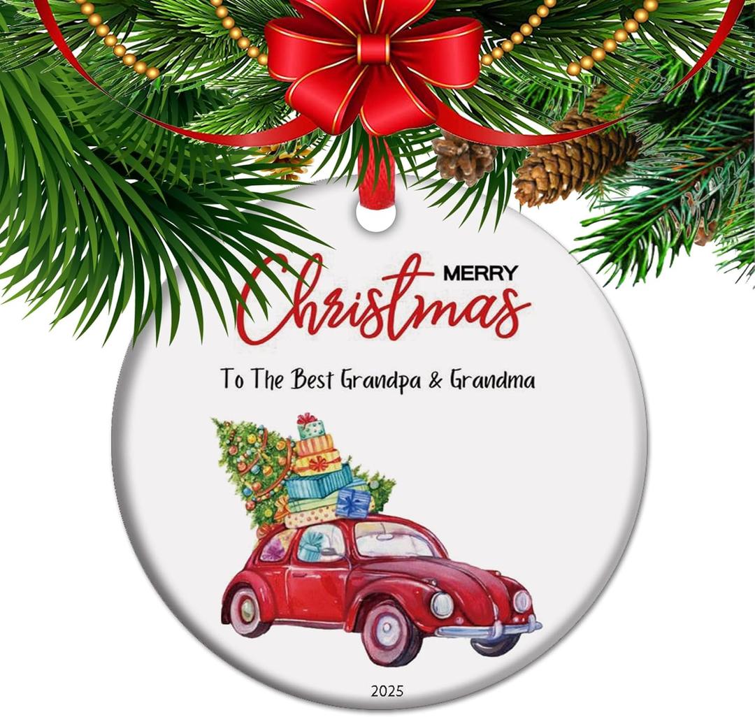 New Grandparents Christmas Ornament 2025 Best Grandpa and Grandma Gift Grandparents Keepsake Ceramic Family Legacy Decor (C3)