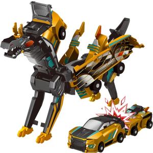 Intoypad Collision Transforming Dinosaur Car Toy, 2 Magnetic Cars Transform into Dinosaur Toys for Kids Toddler Fun Deformation Robot Dino Car Christmas Birthday Gift Toys for Boys Girl(Golden Dragon)
