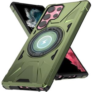 for Samsung Galaxy S23 Ultra Case with Stand,Military-Grade Matte Shockproof Dual-Layer Protection,Built-in 360 Rotate Stand Ring Protective Cover for Samsung Galaxy S23 Ultra,Dark Green 7.5