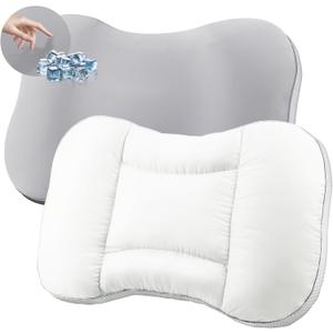 Neck Cervical Pillow for Sleepers,Ergonomic Memory Foam Pillows,Relief Back Shoulder Pain for Adults,Grey-White Cooling Pillow 14x24inch