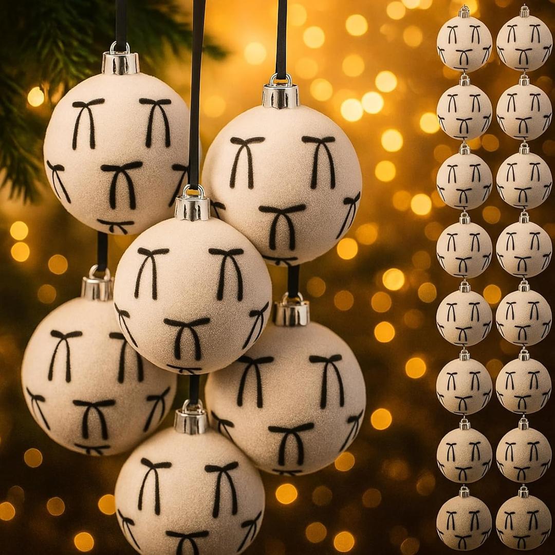 12 Pack Velvet Christmas Ball Ornaments 60mm/ 2.36'' Bow Christmas Tree Decorations Xmas Ornaments for Tree Home Coquette Room Birthday Party Front Door Wedding Holiday Decor (Black)