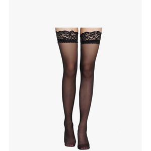 Bencailor 4 Pairs Fishnet Thigh High Stocking Silicone Lace Top Sheer Over Knee Stocking Silky Stockings for Women(Black, Large)