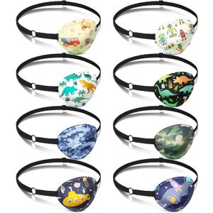 Eurzom 8 Pcs Eye Patches for Kids Adjustable Single Eyepatch Reusable Cute Girls Boys Patch with Elastic Strap for Left or Right Eye Patch, Various Patterns(Cool Style)