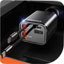 [2025 Ultra-Compact] Retractable Car Charger 4 in 1, 69W Car Phone Charger Compatible with iPhone 16 Car Charger Fast Charging, Car Accessories, Car Charger Adapter for iPhone 16/15/14/13/Galaxy (Cord for apple+Type C, Black)
