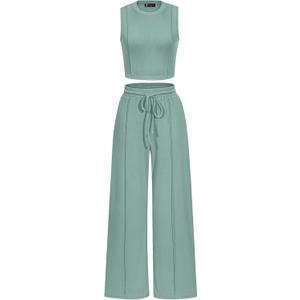 PRETTYGARDEN Women's Summer 2 Piece Loungewear Set Cropped Tank Top Wide Leg Sweatpants Tracksuit Casual Outfits Fruit Green Small