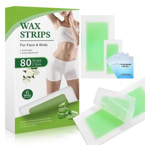 Wax Strips For Hair Removal, Waxing Kit For Women, Wax strins Hvpoalleraenic Facial Hair Removal for WomenAnd Men, Waxing Hair Removeal Kit with 80 PCS +4Calming Oil Wipes(Green, Pack of 80)
