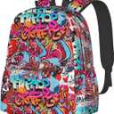 Daily Backpack Graffiti Wall, Hip Hop Art Backpacks Travel Laptop Daypack 17 inch Bags for Men Women