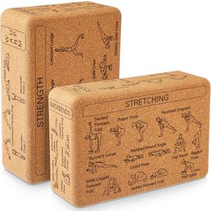 Cork Yoga Blocks 2 Pack Yoga Poses Teaching Cork Blocks, Suitable Poses for Beginners and Experts High Density Block with Non Slip Surface for Better Support, Balance Comfort (Beige)