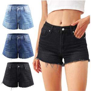 Liloak Womens Pack of Washed Denim Jean Shorts Mid Rise Casual Ripped Frayed Hem Summer Hot Shorts Pack (M)
