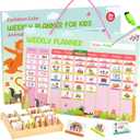 Euclidean Cube Weekly Planner for Kids - Magnetic Behavior Board Calendar with 237 Magnets, Storage Box, Easels, Hooks, Cord & Pen - Daily Routine and Chore Chart - Visual Schedule for Kids 3+ (Animal Theme)