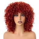14 inch Afro Curly Wigs for Women, Short Loose Kinky Curly Wigs with Bangs for Black Women, Synthetic Afro Curls Hair 70s (Auburn)