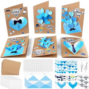 Yomjress 24 Sets Father's Day DIY Card Making Kit 3D Heart Tie Trophy Greeting Cards with Envelope Stickers Fathers Day DIY Card Crafts for Gifts Exchange Best Dad Daddy Papa Party Favors