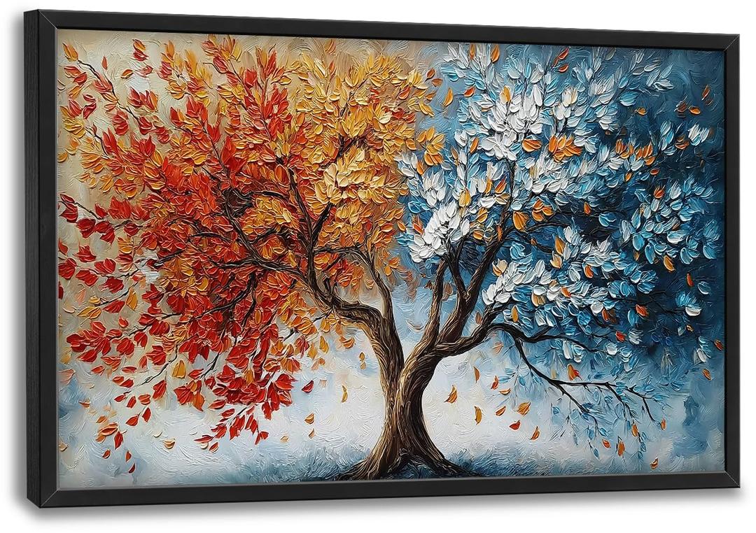Tree of Life Large Wall Art Red and Blue Tree Big Canvas Painting Artwork Landscape Picture Prints Wall Decor Framed Decorations for Living Room Bedroom Office Dining room Gifts for Women 24"x36"