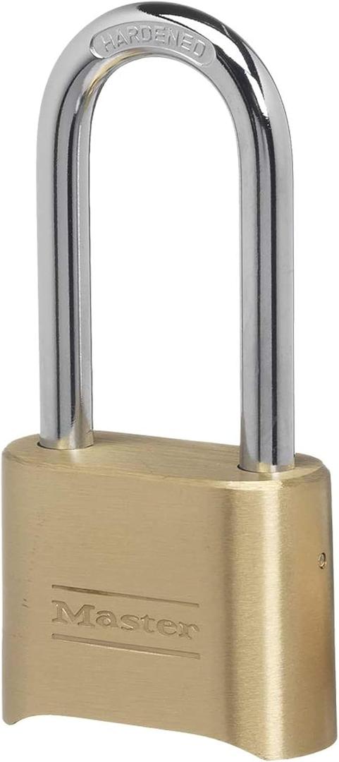 Master Lock Brass Combination Lock, Gate Lock for Outdoor Fence or Shed, Customizable Combination Padlock with Extended 2-1/4-Inch-Long Shackle, 175DLH