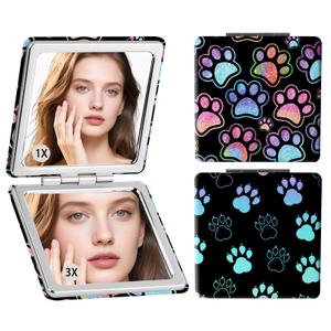 SU969QL 2-Pack Dog Paw Compact Mirror for Travel, 1X/3X Double Sided Magnifying Portable Pocket Handbag Handheld Foldable Cosmetic Mirror for Women
