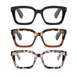 LADEESSE Readers for Women Oprah Style 3 Pack Square Oversized Reading Glasses with Spring Hinge Blue Light Blocking Ladies, +1.0