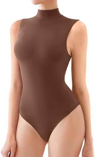 REORIA Women's Sexy High Neck Sleeveless Bodysuit Mock Turtleneck Basic Tank Tops Going Out, Size S