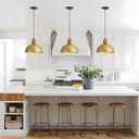 Gold Pendant Light, 11.8" Wood Pendant Lights Fixtures Adjustable Modern Dome Hanging Lighting,for Kitchen Island Dining Room Farmhouse Sink Office Bedroom