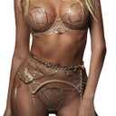 Gogobear Women's Garter Lingerie Set Sexy Lace Adjustable Straps Bra and Panty Set with Garter Blet (Large)