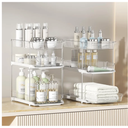 Delamu 2 Sets of 3-Tier Bathroom Under Sink Organizers and Storage, Multi-Purpose Stackable Pantry Organization and Storage, Pull Out Clear Kitchen Bathroom Cabinet Organizer with Movable Dividers (2Set-White)