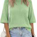 Saodimallsu Womens Short Sleeve Sweaters Crochet Knit Casual Crew Neck Lightweight Summer Trendy Sweater Tops