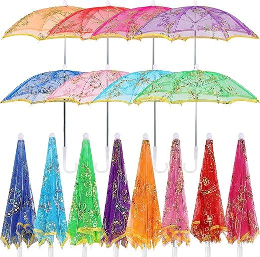 Sanwuta 8 Pcs Sequins Lace Indian Umbrella Handmade Designer Embroidery Retro Boho Pagoda Parasols for Wedding Party Outdoor(Multicolored,20.87 Inches)