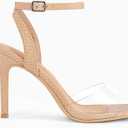 Coutgo Womens Clear Heels Sandals Square Toe Ankle Strap Sexy High Heeled Stiletto Dress Shoes (Beige), Size 8.5