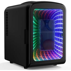 Antarctic Star Mini Compact Refrigerator with Gaming Light, 4L Capacity/6 Cans Portable Mini Fridge, for Bedroom,Car,Office and Dorm, Small Cooler for Cosmetics, Beverage and Food, Black