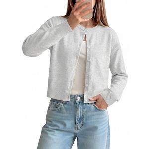 GRACE KARIN Cropped Cardigan Sweaters for Women Long Sleeve Crew Neck Open Front Jackets Y2K Fall Fashion Clothes 2026 XL