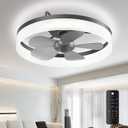 Ceiling Fans with Lights, 19.7'' Flush Mount Ceiling Fan with Lights and Remote, 3000K-6000K Dimmable Modern Low Profile Ceiling Fans for Bedroom Living Room, 6 Speeds Fandelier LED Fan Light (Black)