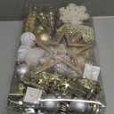 ITART 115pcs Christmas Tree Ornaments Assortment Champagne Silver and White Including Star Tree Topper Balls Large Snowflakes Pine Cone Nutcracker Figurines Beads Garlands for Christmas Tree Decor