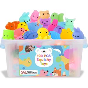 100 Pcs Party Favors & Squishy Toys Bulk for Kids 4-12, Fidget Toys Sensory Stress Relief Toys for Classroom Prizes, Christmas Stocking Stuffers, Birthday Goodie Bags & Teacher Supplies