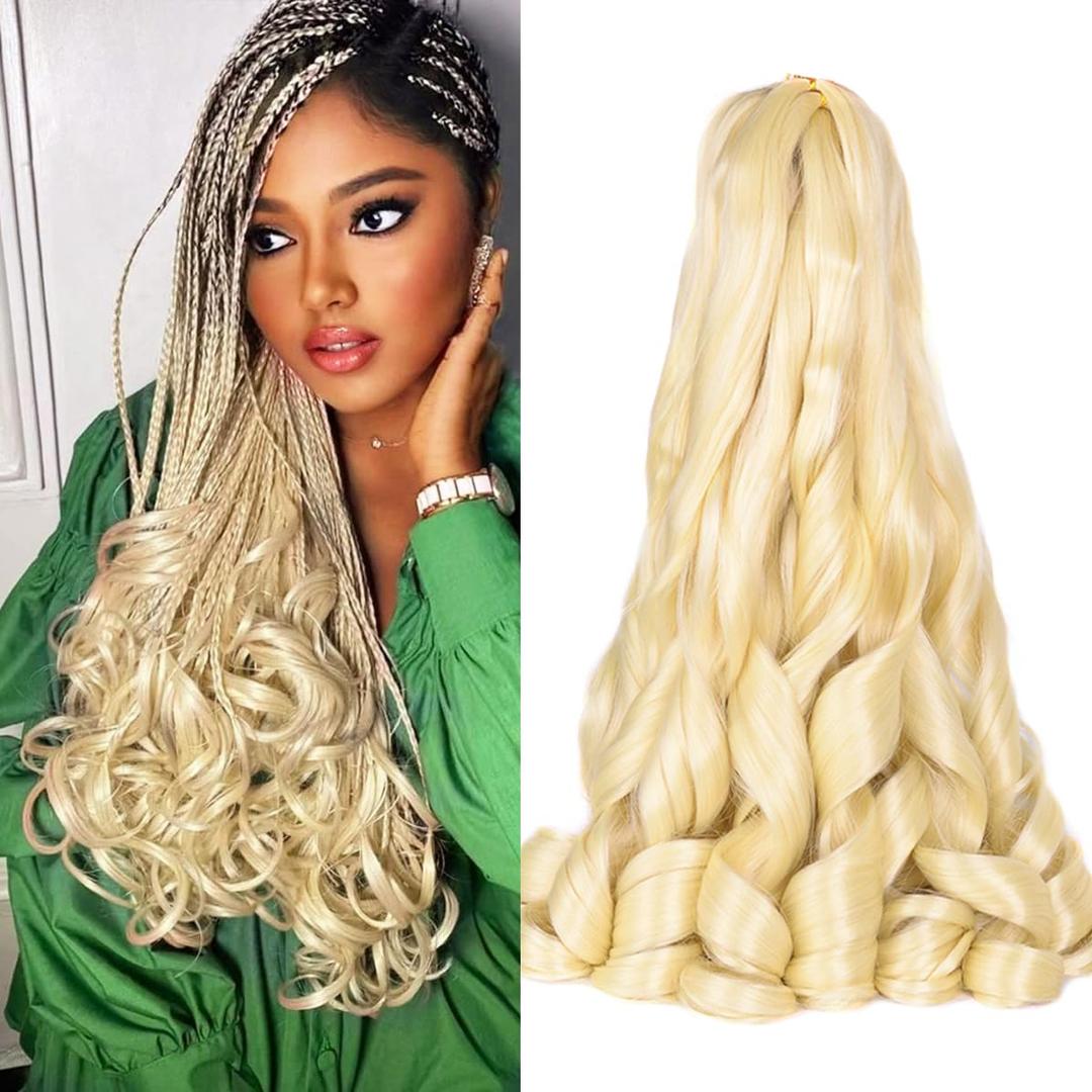 French Curly Brading Hair #613 Synthetic Bouncy Braiding Hair Extensions 75g/pack French Curly Crochet Hair Extensions 24inch (#613, 8packs)