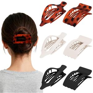 6 Pack Flat Hair Clips for Women Girls, French Flat Claw Clips for Think Hair Thin Hair with Strong Hold, Non-Slip, Matte Classic Barrettes for All Hair Styling (Black, white, dark tortoise)