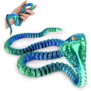 3D Printed Snake,23 Inch 3D Printed Animals,3D Printed Fidget Toys,Home Office Decor Executive Desk Crystal Cobra Toys Green Blue